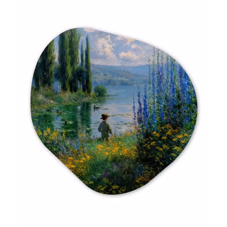 Organisch schilderij - Glas - Bloemen - Meer - Bergen - Groen — 1