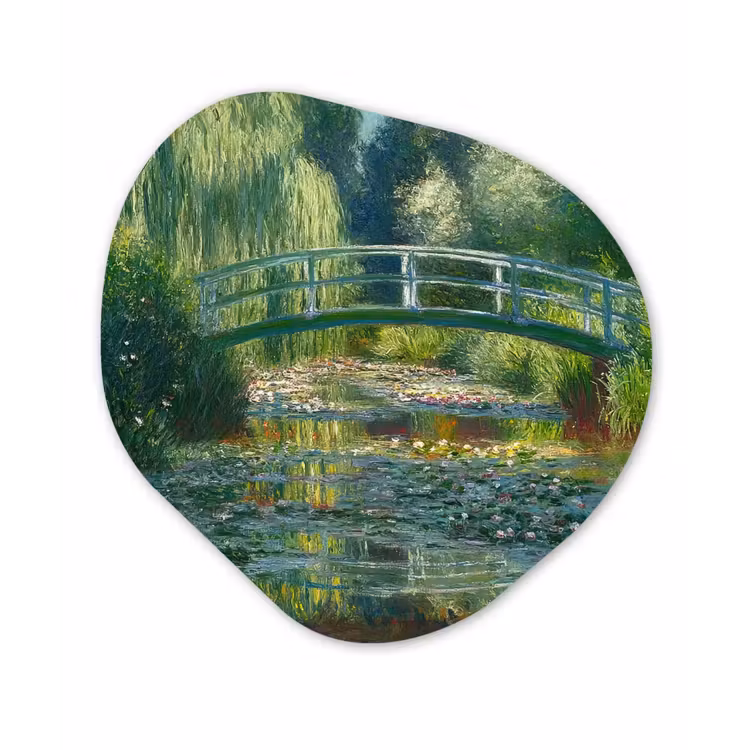Organisch schilderij - Glas - Brug - Hout - Vijver - Waterlelies — 1