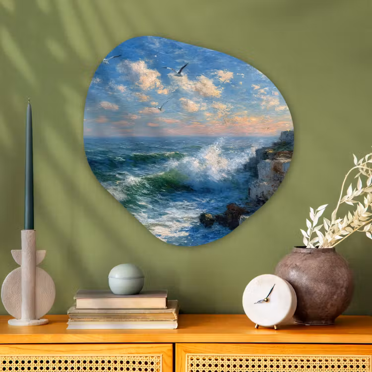 Organisch schilderij - Glas - Zee - Golven - Rotsen - Meeuwen — 2