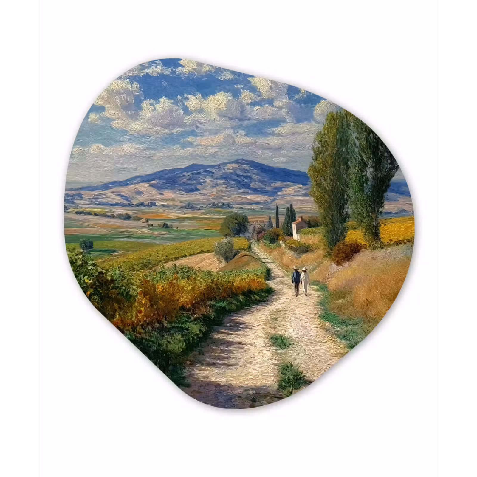 Organisch schilderij - Glas - Mensen - Wandelen - Zandpad - Velden — 1
