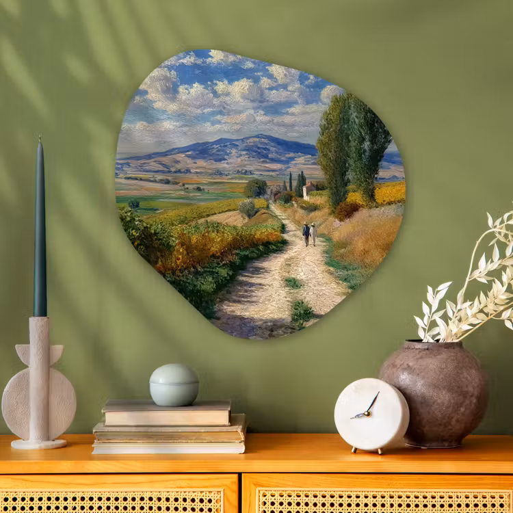 Organisch schilderij - Glas - Mensen - Wandelen - Zandpad - Velden — 2