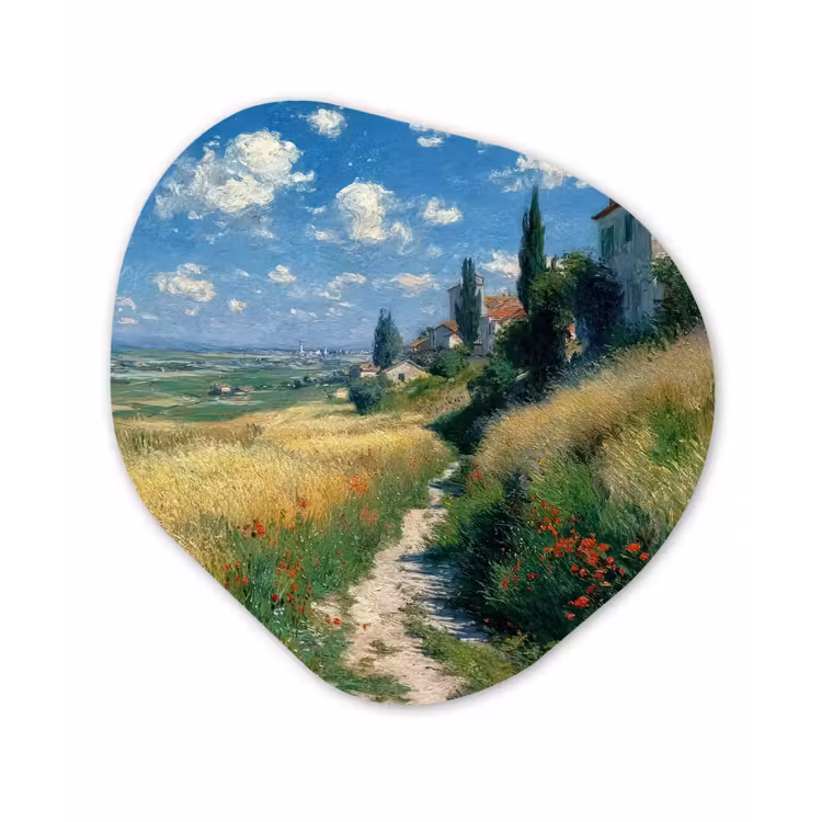 Organisch schilderij - Glas - Zandpad - Huis - Bomen - Grasveld — 1