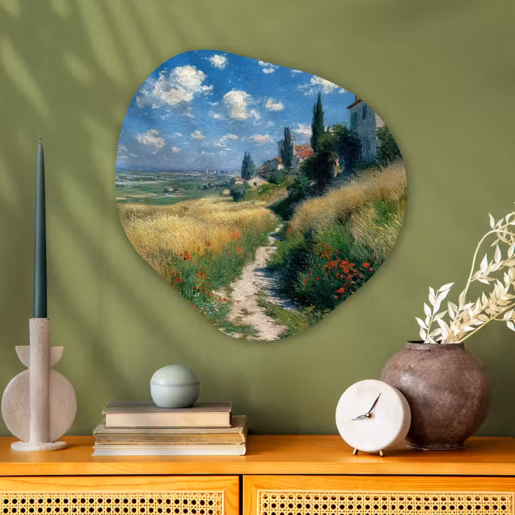 Organisch schilderij - Glas - Zandpad - Huis - Bomen - Grasveld — 2