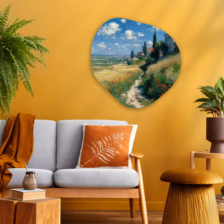Organisch schilderij - Glas - Zandpad - Huis - Bomen - Grasveld — 3
