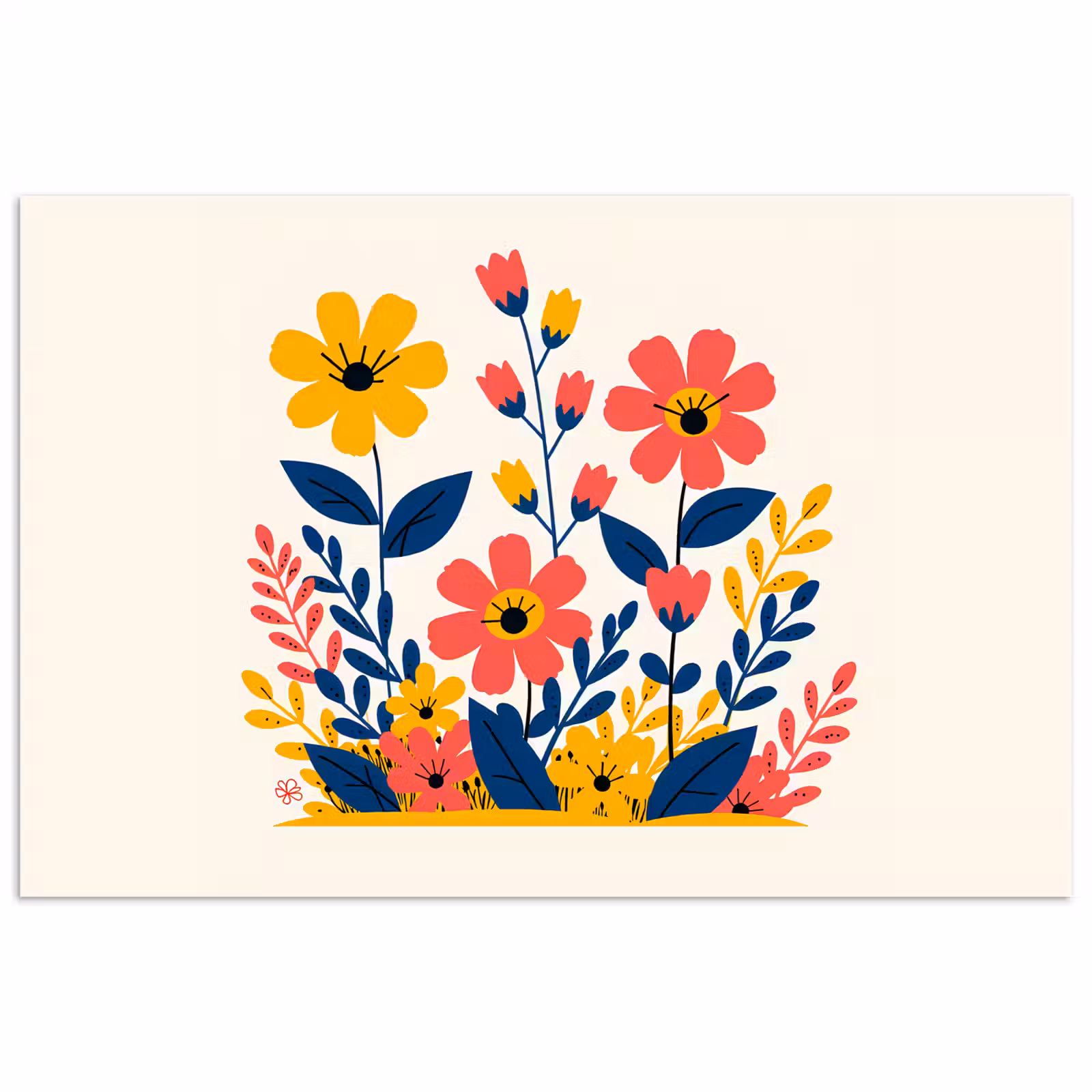 Poster – Illustratie - Bloemen - Bladeren - Roze — 1