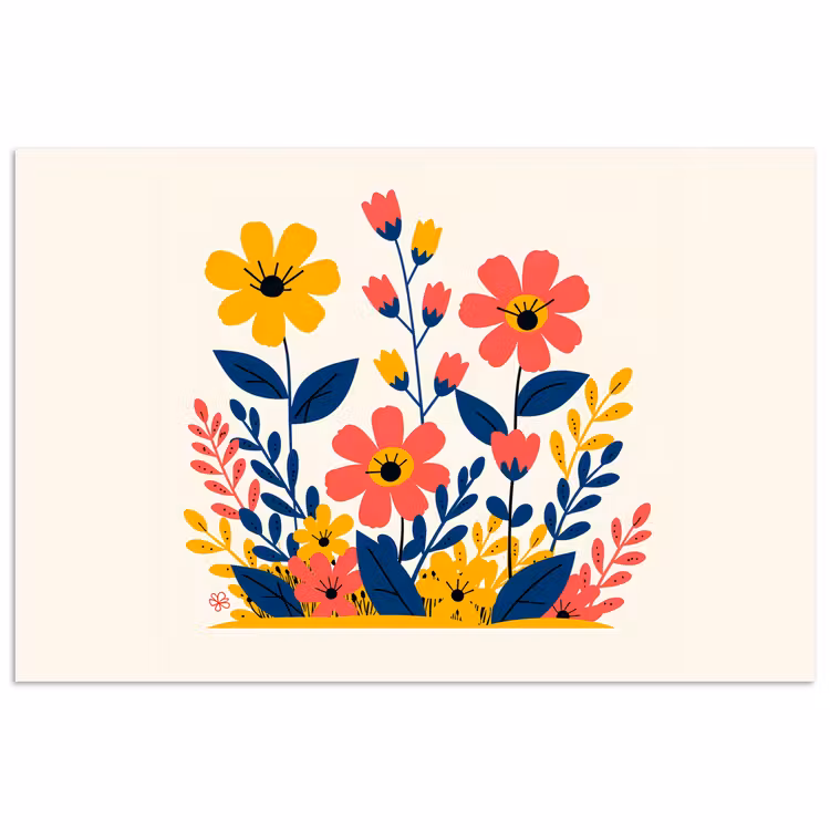 Poster – Illustratie - Bloemen - Bladeren - Roze — 1