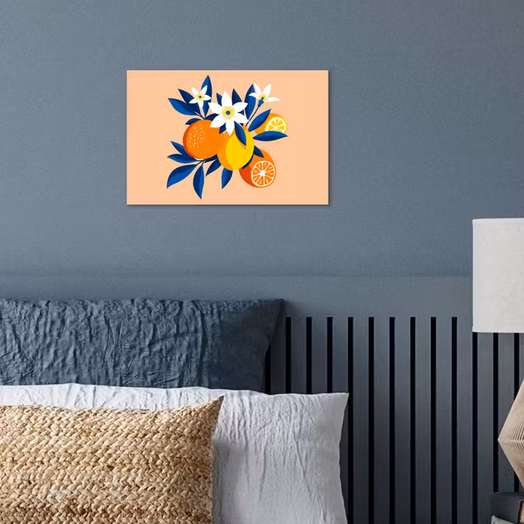 Poster – Illustratie - Sinaasappels - Donkerblauw - Bloemen — 3