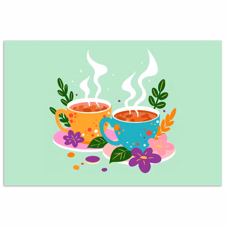 Poster – Thee - Illustratie - Kopjes - Bloemen — 1