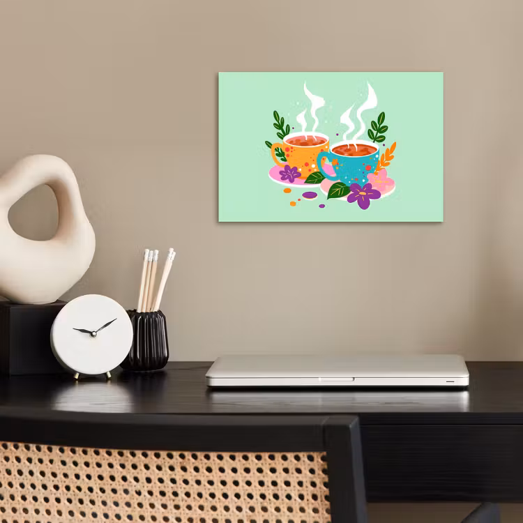 Poster – Thee - Illustratie - Kopjes - Bloemen — 2