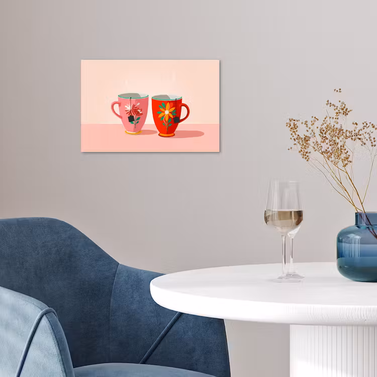 Poster – Theekopjes - Bloemmotieven - Roze - Theezakjes — 4