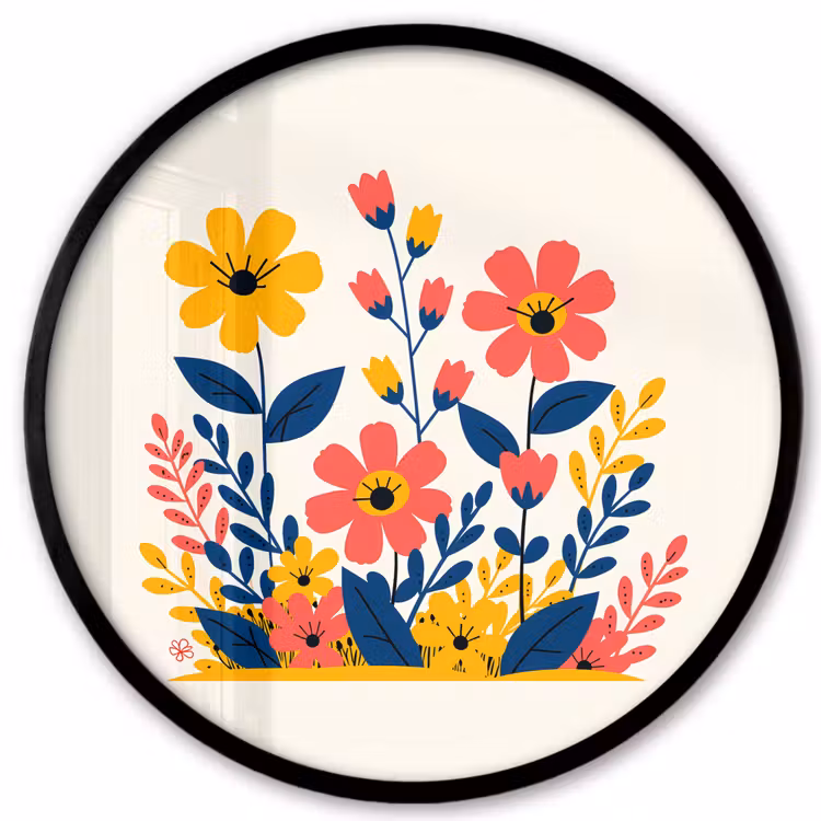 Ronde fotolijst - Illustratie - Bloemen - Bladeren - Roze — 1