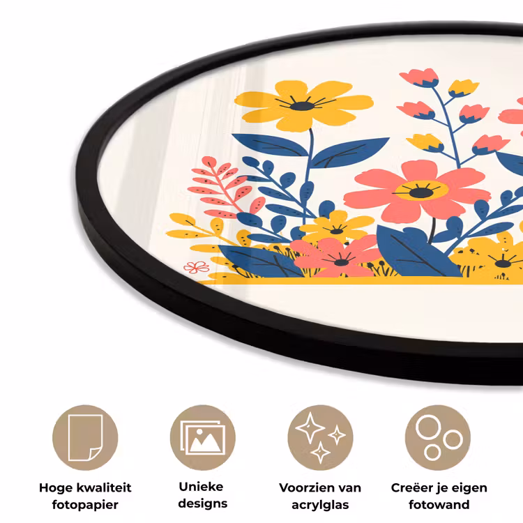 Ronde fotolijst - Illustratie - Bloemen - Bladeren - Roze — 2