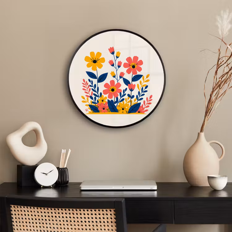 Ronde fotolijst - Illustratie - Bloemen - Bladeren - Roze — 3