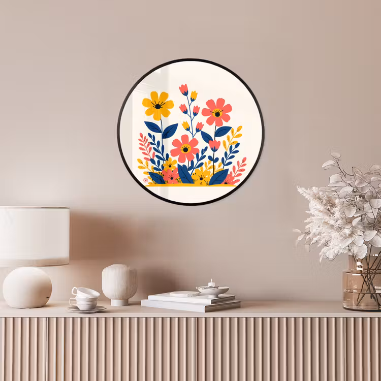 Ronde fotolijst - Illustratie - Bloemen - Bladeren - Roze — 5