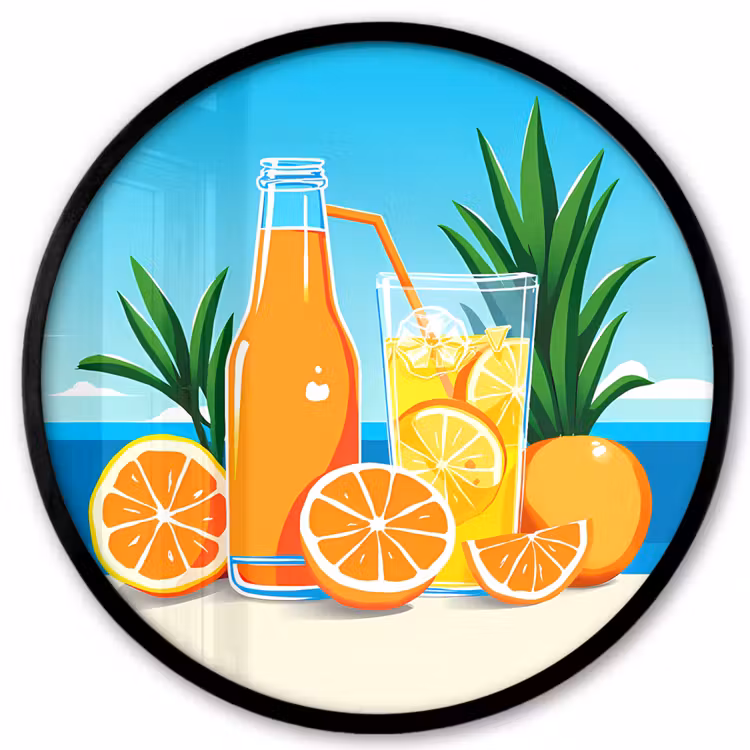 Ronde fotolijst - Sinaasappels - Ijsblokjes -  Zee - Illustratie — 1