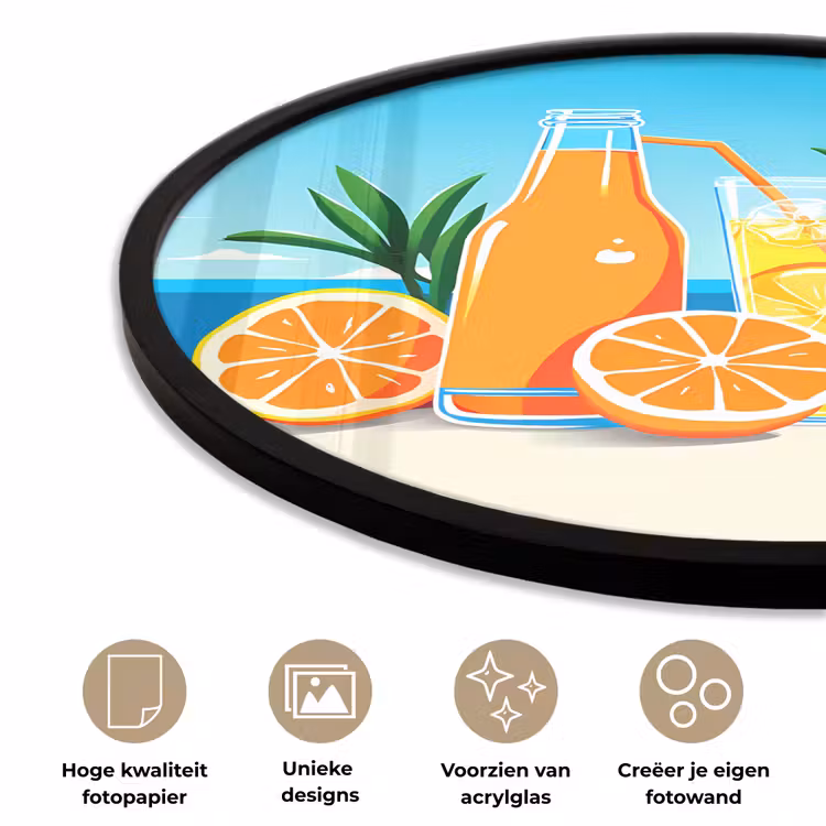 Ronde fotolijst - Sinaasappels - Ijsblokjes -  Zee - Illustratie — 2