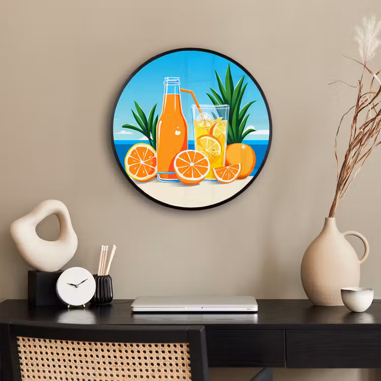 Ronde fotolijst - Sinaasappels - Ijsblokjes -  Zee - Illustratie — 3