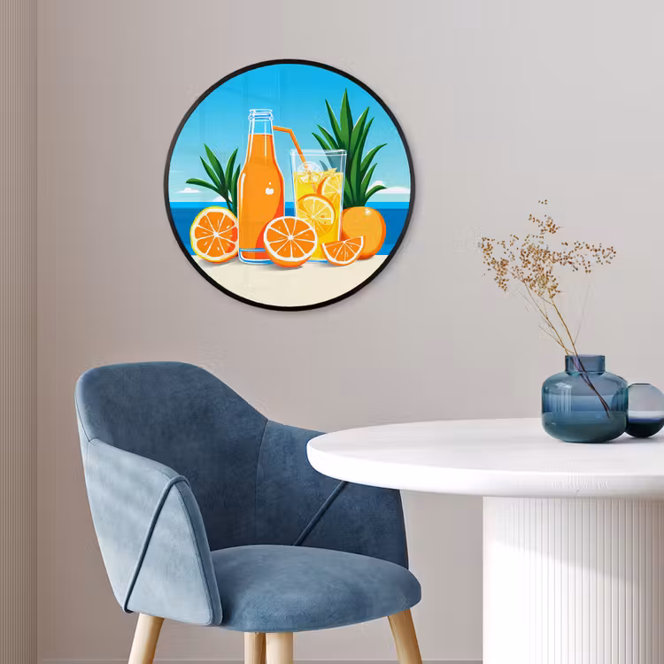 Ronde fotolijst - Sinaasappels - Ijsblokjes -  Zee - Illustratie — 4