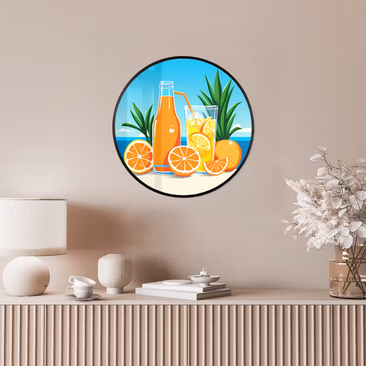 Ronde fotolijst - Sinaasappels - Ijsblokjes -  Zee - Illustratie — 5