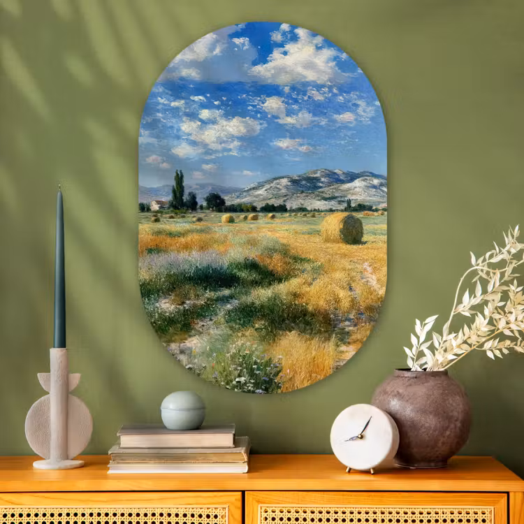 Wandoval Glas – Landschap - Strobalen - Bergen - Wolken — 2