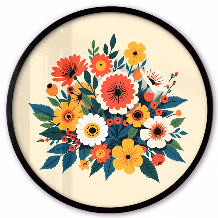 Ronde fotolijst - Boeket - Bladeren - Illustratie - Kleurrijk — 1