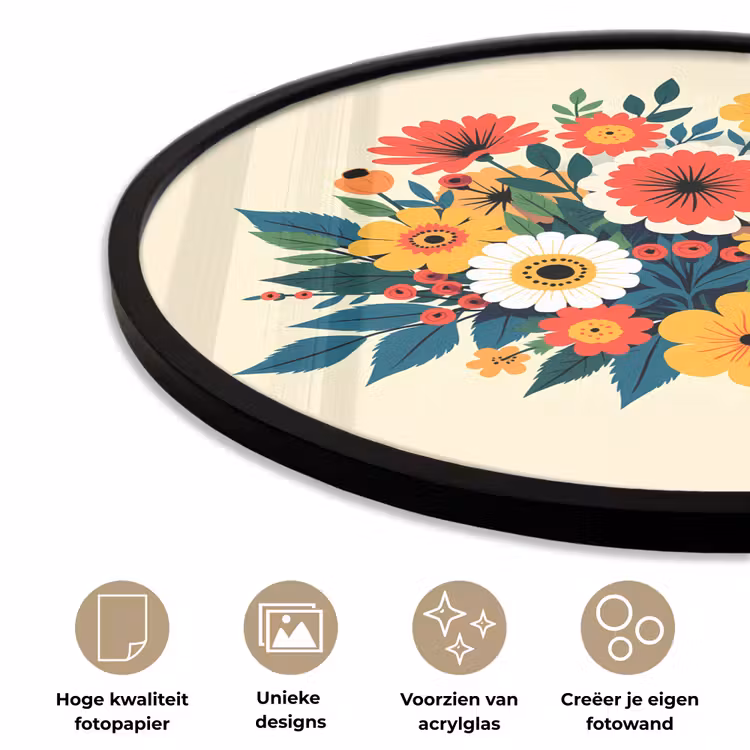 Ronde fotolijst - Boeket - Bladeren - Illustratie - Kleurrijk — 2