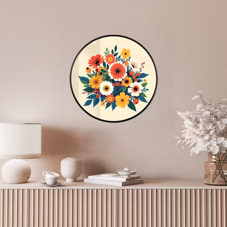 Ronde fotolijst - Boeket - Bladeren - Illustratie - Kleurrijk — 5