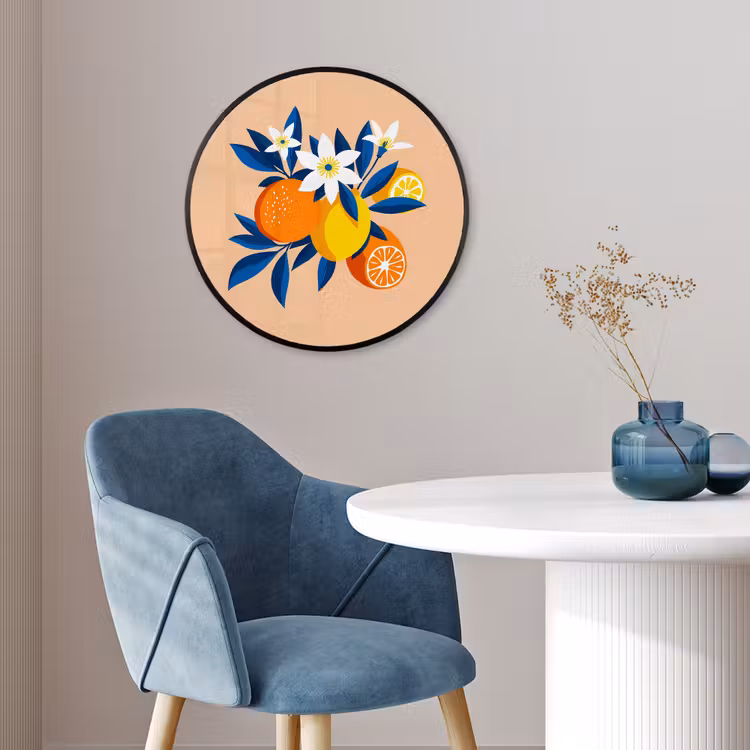Ronde fotolijst - Illustratie - Sinaasappels - Donkerblauw - Bloemen — 4