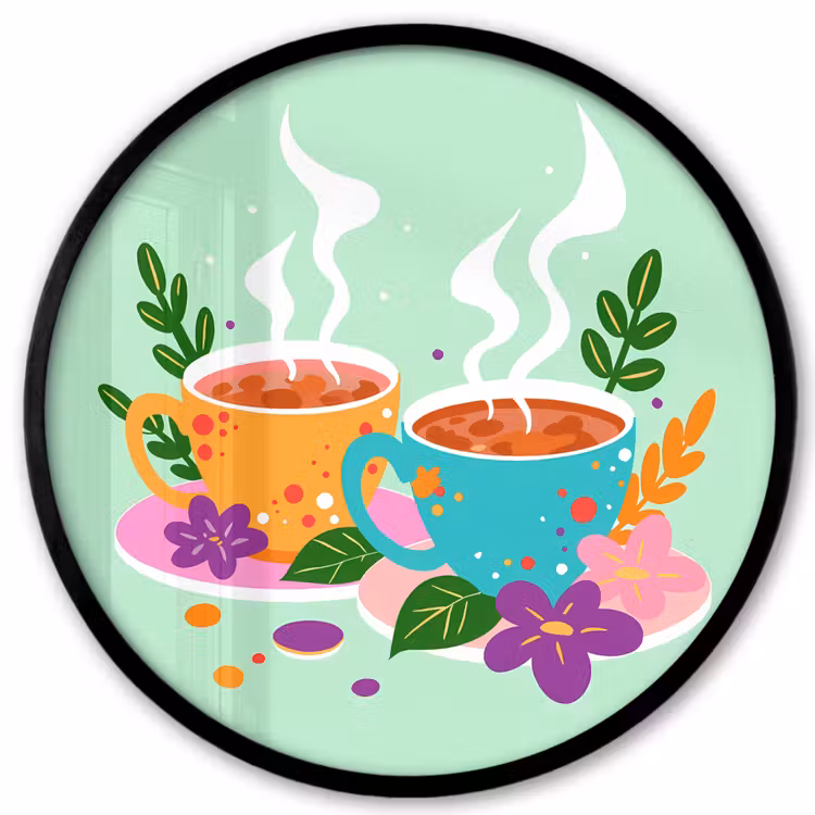 Ronde fotolijst - Thee - Illustratie - Kopjes - Bloemen — 1