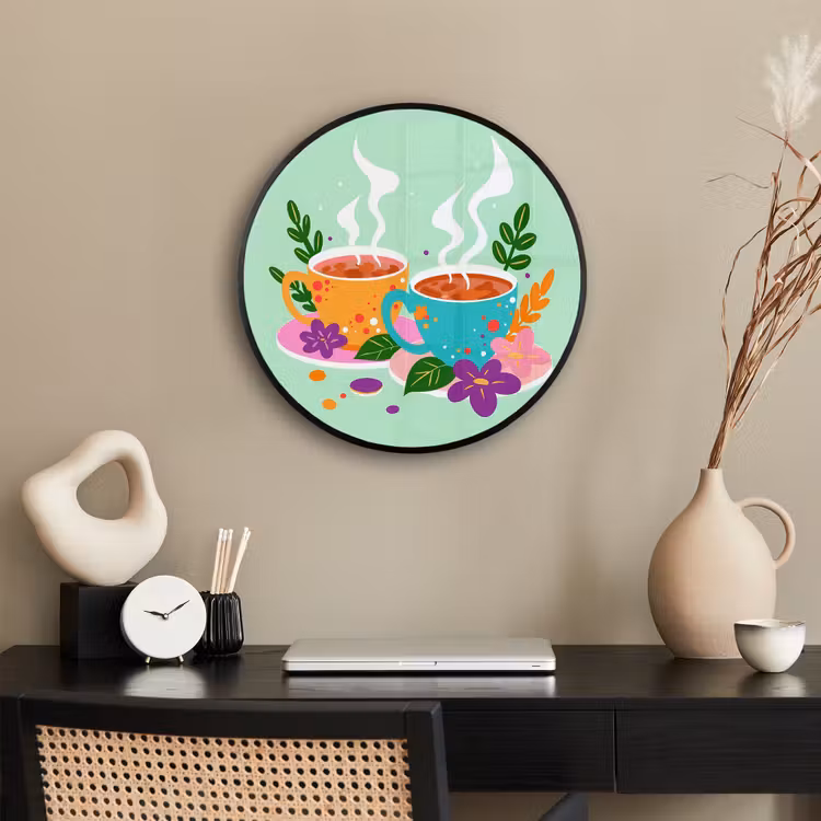 Ronde fotolijst - Thee - Illustratie - Kopjes - Bloemen — 3