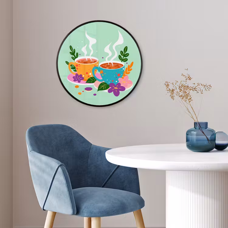 Ronde fotolijst - Thee - Illustratie - Kopjes - Bloemen — 4