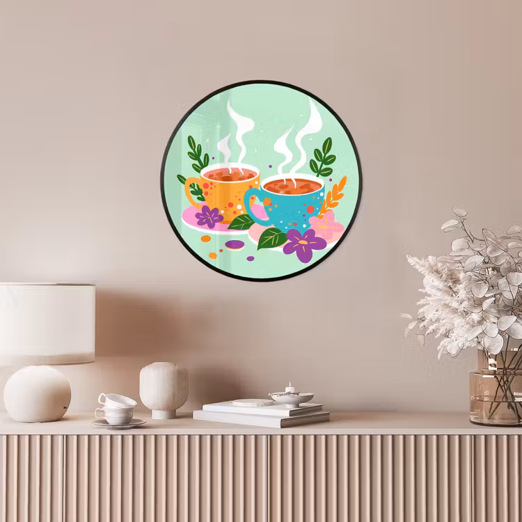 Ronde fotolijst - Thee - Illustratie - Kopjes - Bloemen — 5