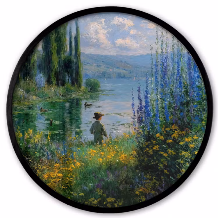 Fotolijst rond zonder passe partout - Bloemen - Meer - Bergen - Groen — 1