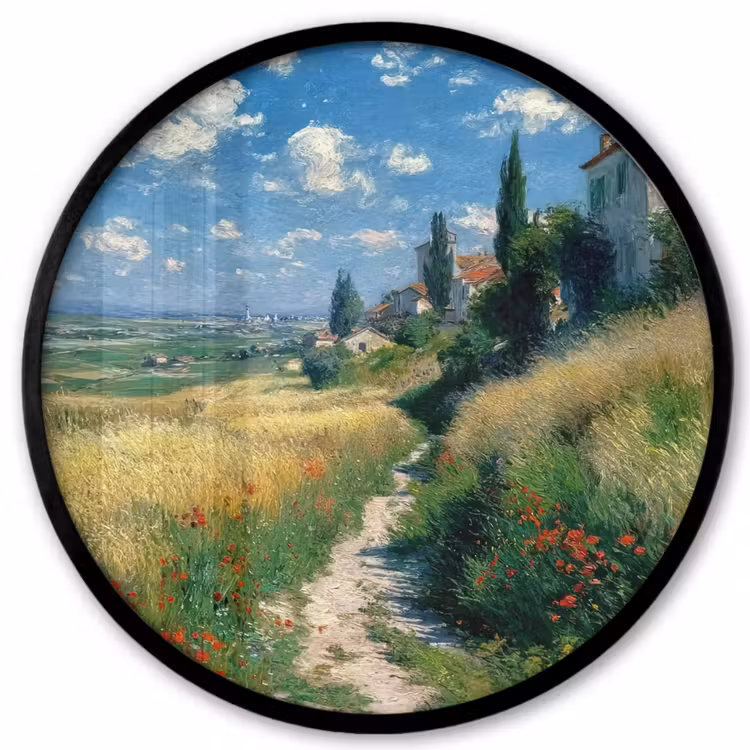 Fotolijst rond zonder passe partout - Zandpad - Huis - Bomen - Grasveld — 1