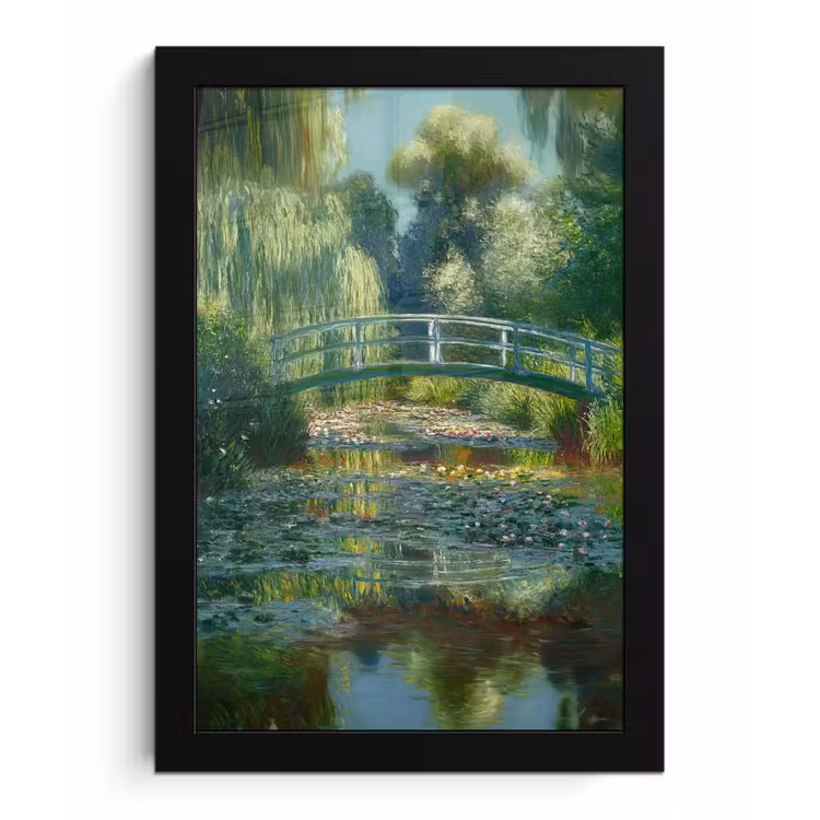Poster met lijst - Brug - Hout - Vijver - Waterlelies — 1