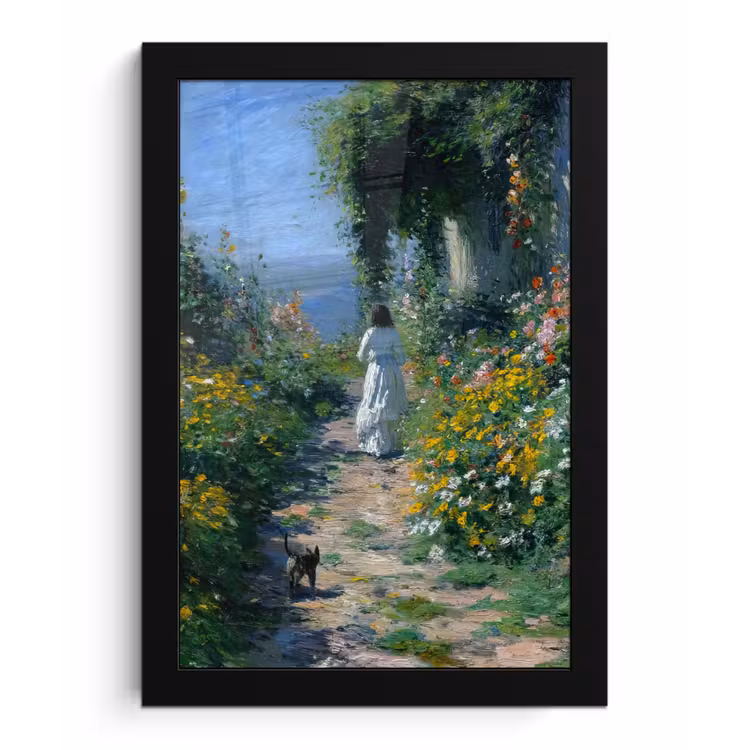 Poster met lijst - Kat - Vrouw - Bloemen - Huis — 1