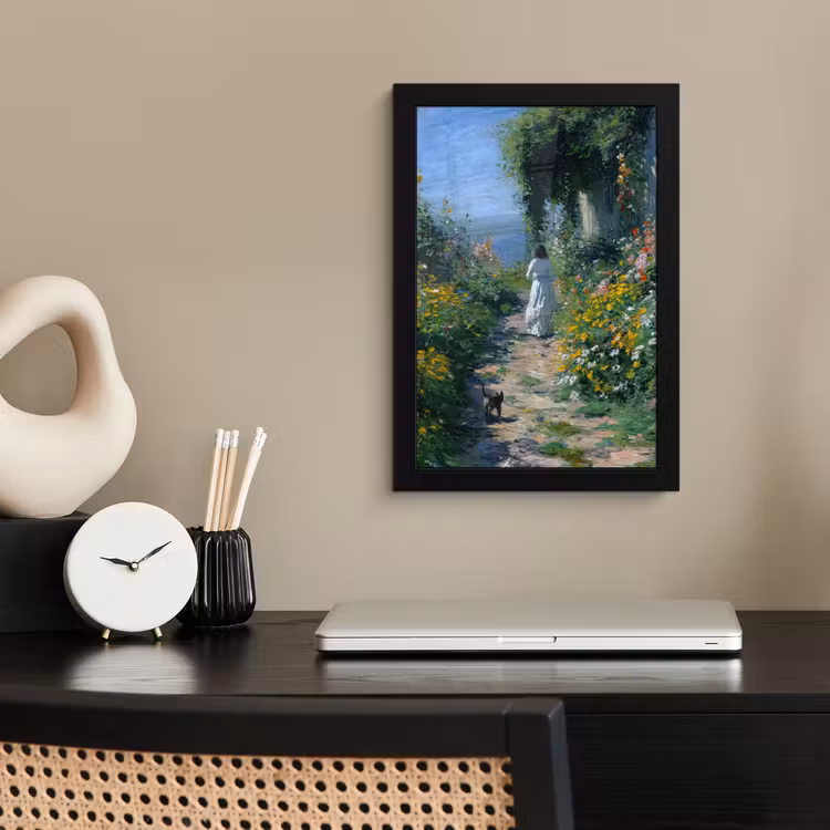 Poster met lijst - Kat - Vrouw - Bloemen - Huis — 2