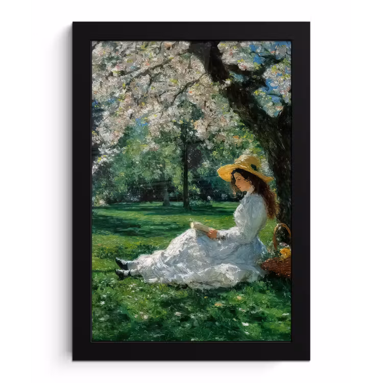 Poster met lijst - Vrouw - Boom - Boek - Mandje — 1