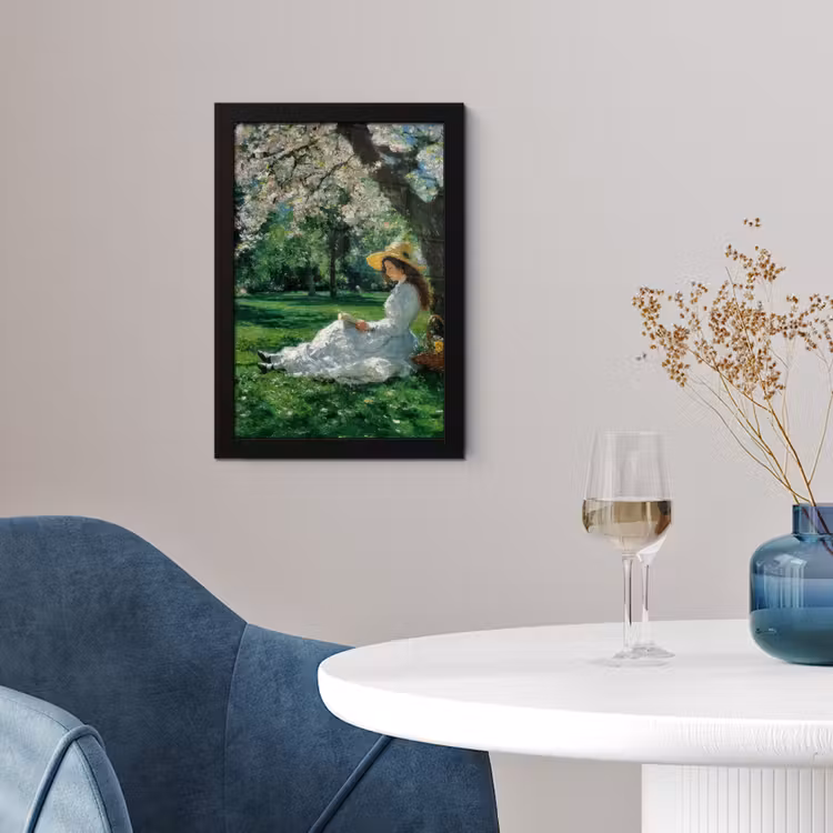 Poster met lijst - Vrouw - Boom - Boek - Mandje — 4