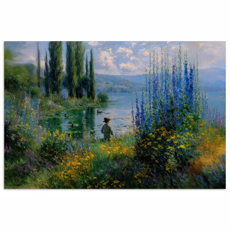 Poster – Bloemen - Meer - Bergen - Groen — 1