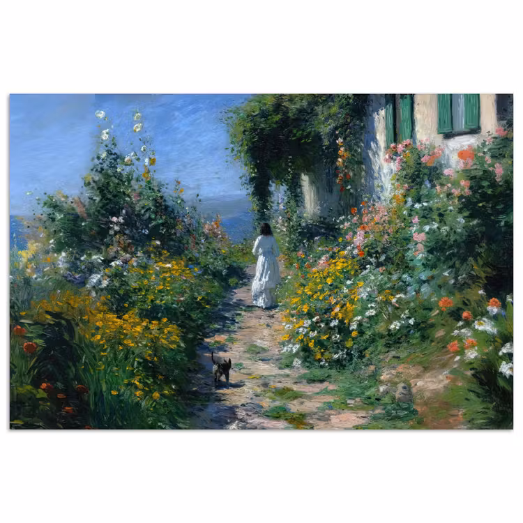 Poster – Kat - Vrouw - Bloemen - Huis — 1