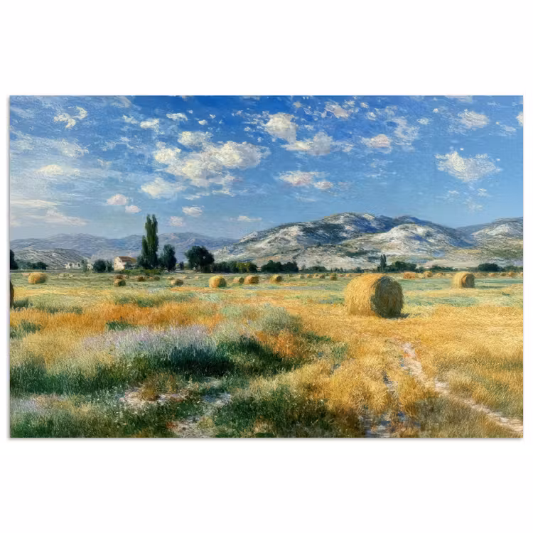 Poster – Landschap - Strobalen - Bergen - Wolken — 1