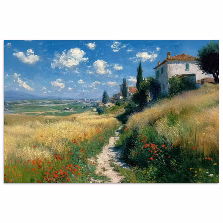 Poster – Zandpad - Huis - Bomen - Grasveld — 1