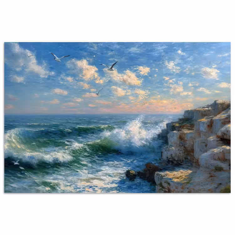 Poster – Zee - Golven - Rotsen - Meeuwen — 1
