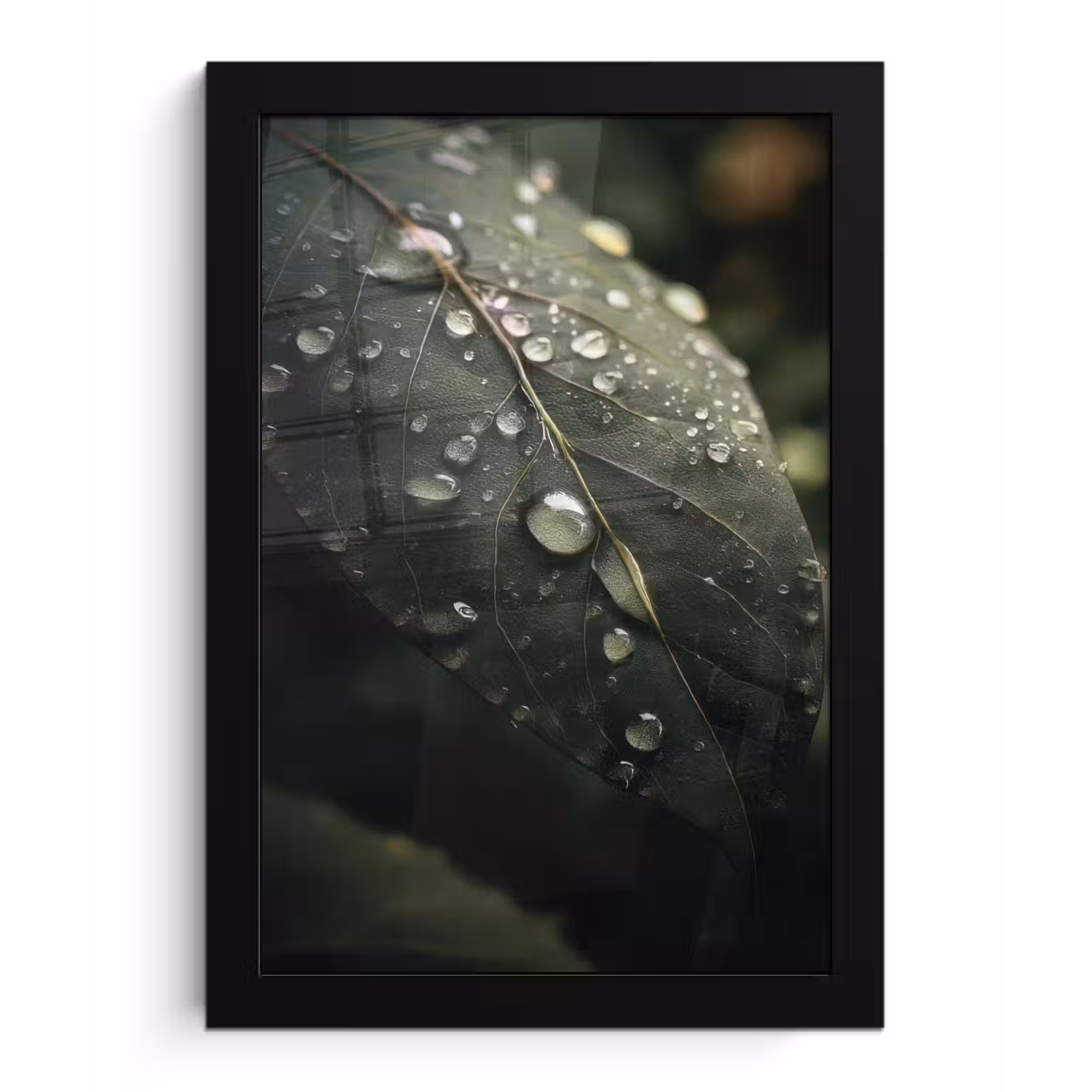 Poster met lijst - Blad - Groen - Nerven - Regendruppels — 1