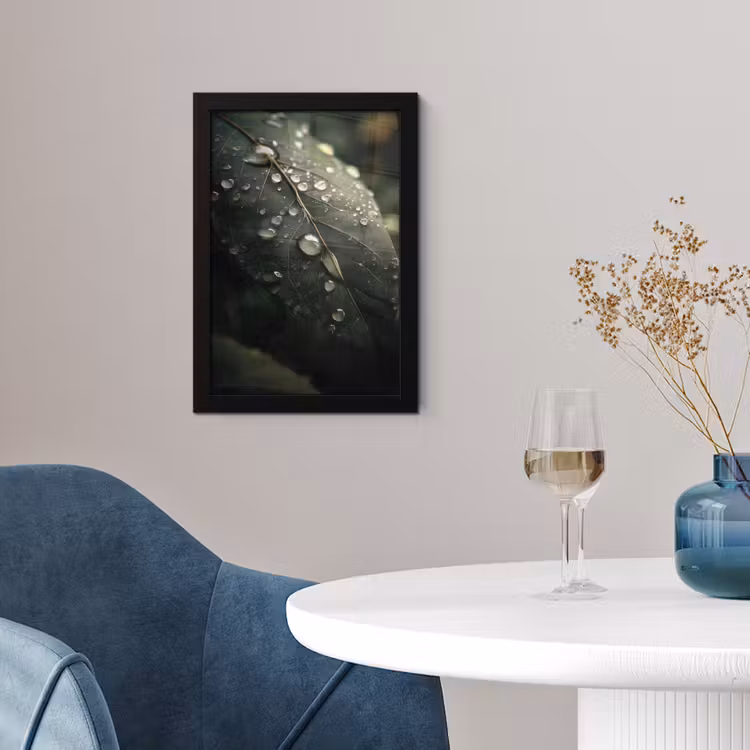 Poster met lijst - Blad - Groen - Nerven - Regendruppels — 4