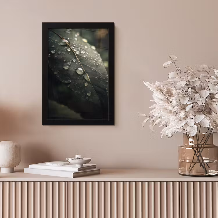 Poster met lijst - Blad - Groen - Nerven - Regendruppels — 5