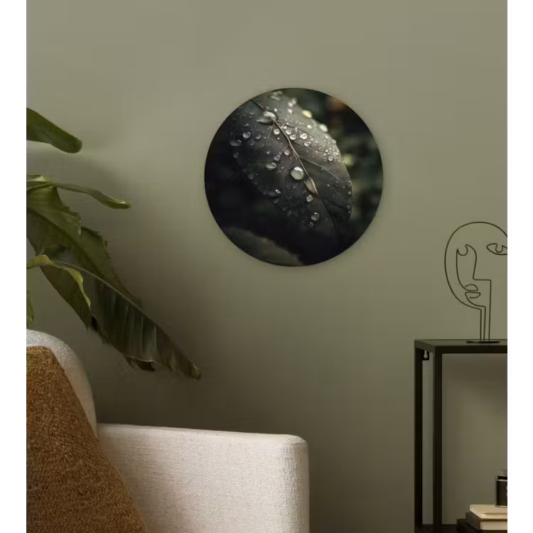 Muurcirkel glas - Blad - Groen - Nerven - Regendruppels — 3