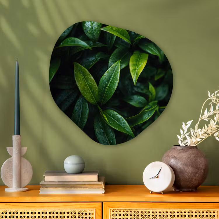 Organisch schilderij - Glas - Bladeren - Regendruppels - Licht - Groen — 2