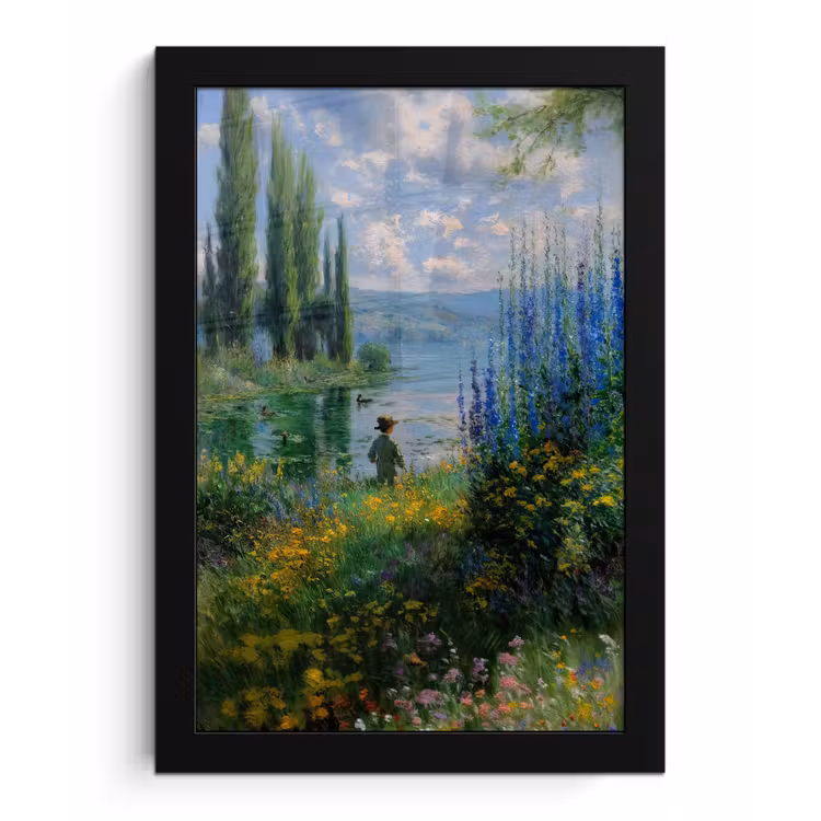 Poster met lijst - Bloemen - Meer - Bergen - Groen — 1